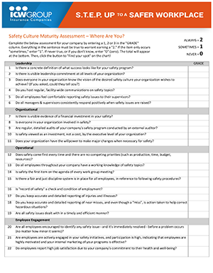 ICW Group's STEP UP to Safety Culture Maturity Self-Assessment.