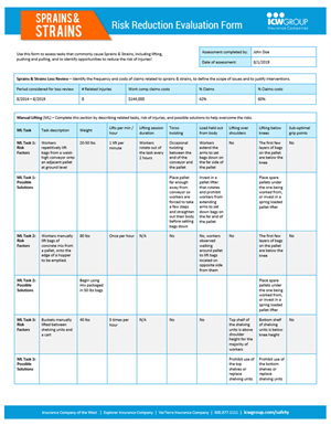 Risk reduction evaluation form example.