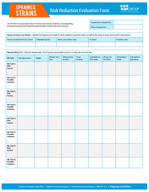 Risk reduction evaluation form.