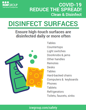 COVID-19 Poster: Reduce The Spread - Clean & Disinfect Surfaces