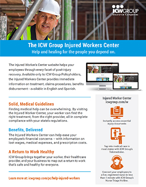 ICW Group's Injured Workers Center Flyer.