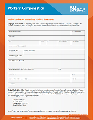 ICW Group's Authorization Form Medical Treatment Form.
