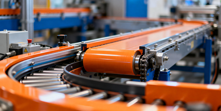 An assembly line in a factory.
