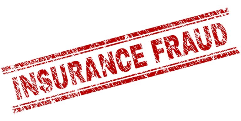 Insurance Fraud Seal Print With Corroded Style. Red Vector Rubbe