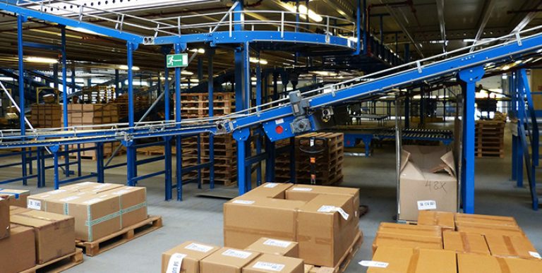 An assembly line in a factory.