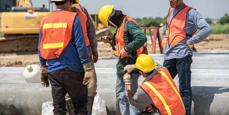 Construction team working outdoors